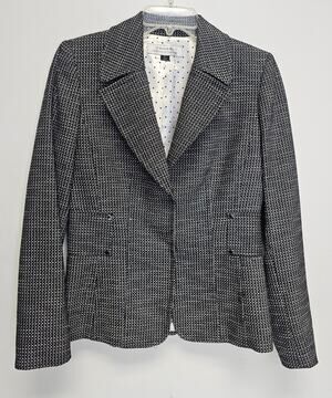 Tahari Womens Black & White Structured Tweed Tailored Blazer-Size 4